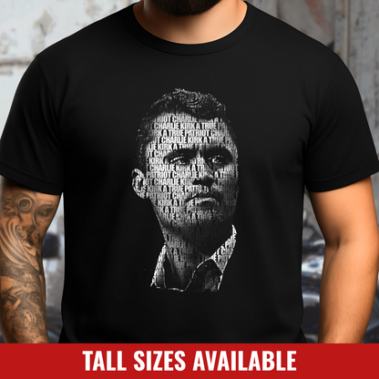 Charlie Kirk memorial tribute shirt lifestyle photo black conservative remembrance wear tall sizes