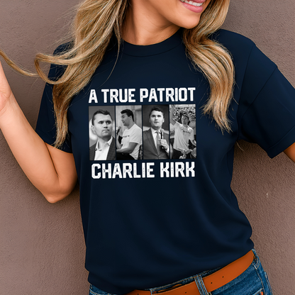 Navy Charlie Kirk Memorial Women’s Shirt – A True Patriot Tribute