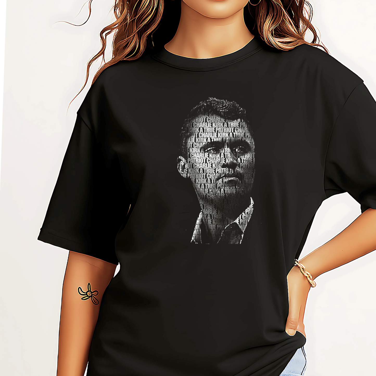 Charlie Kirk memorial t-shirt Women's typography portrait tribute women's unisex conservative remembrance tee