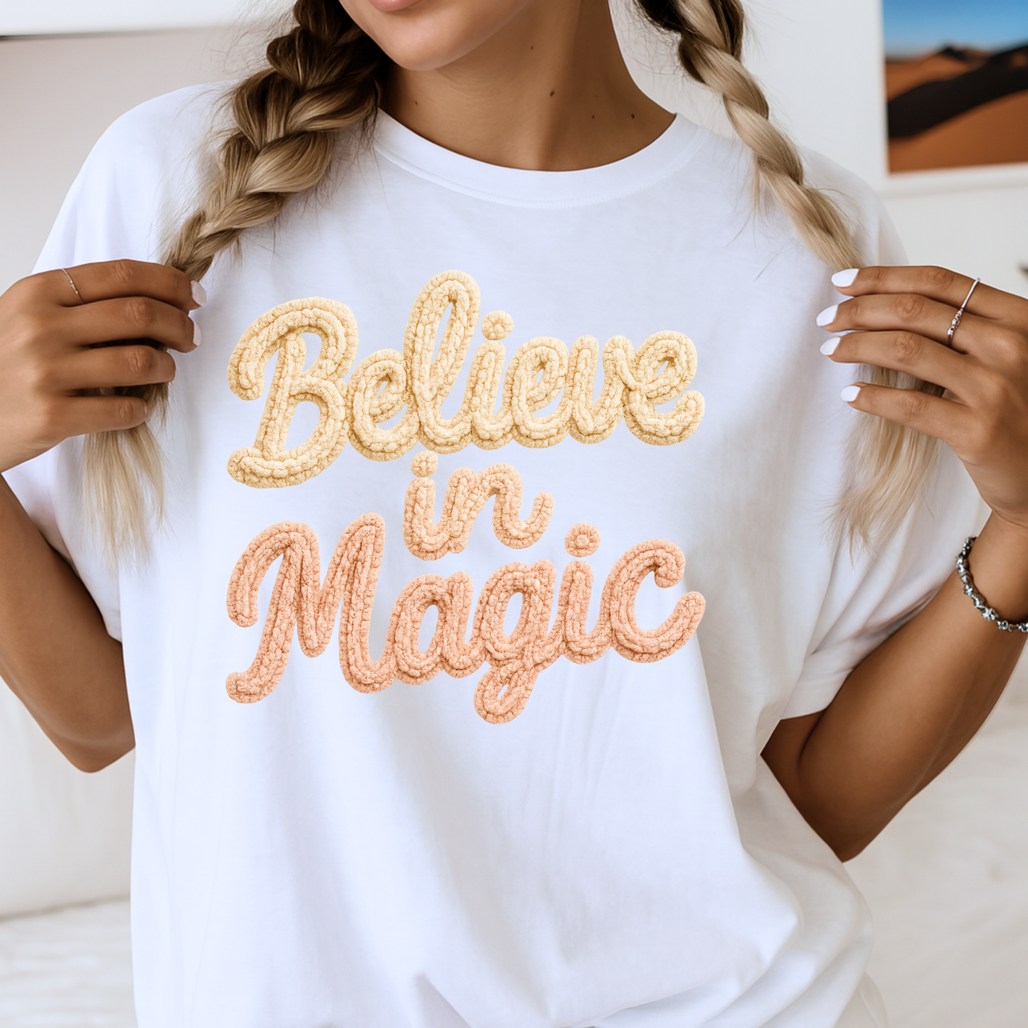 Believe in Magic Faux Crochet Christmas Shirt, Sweatshirt, or Hoodie