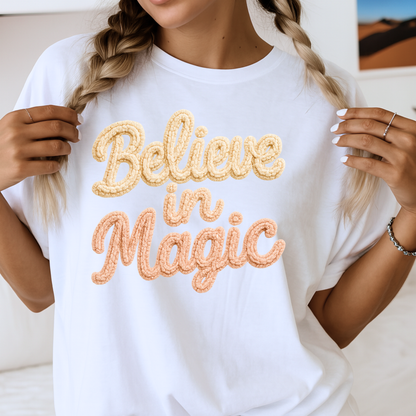Believe in Magic Faux Crochet Christmas Shirt, Sweatshirt, or Hoodie