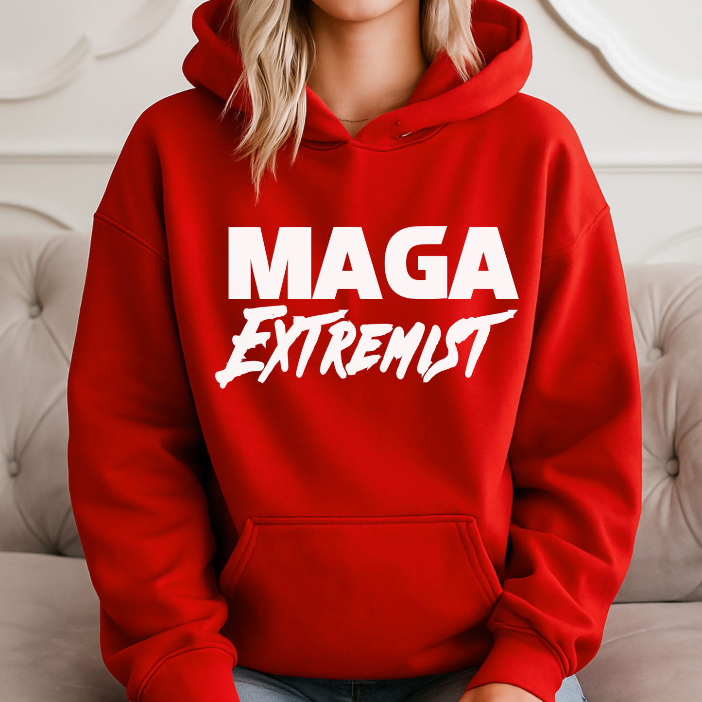 Red MAGA Extremist hoodie front view