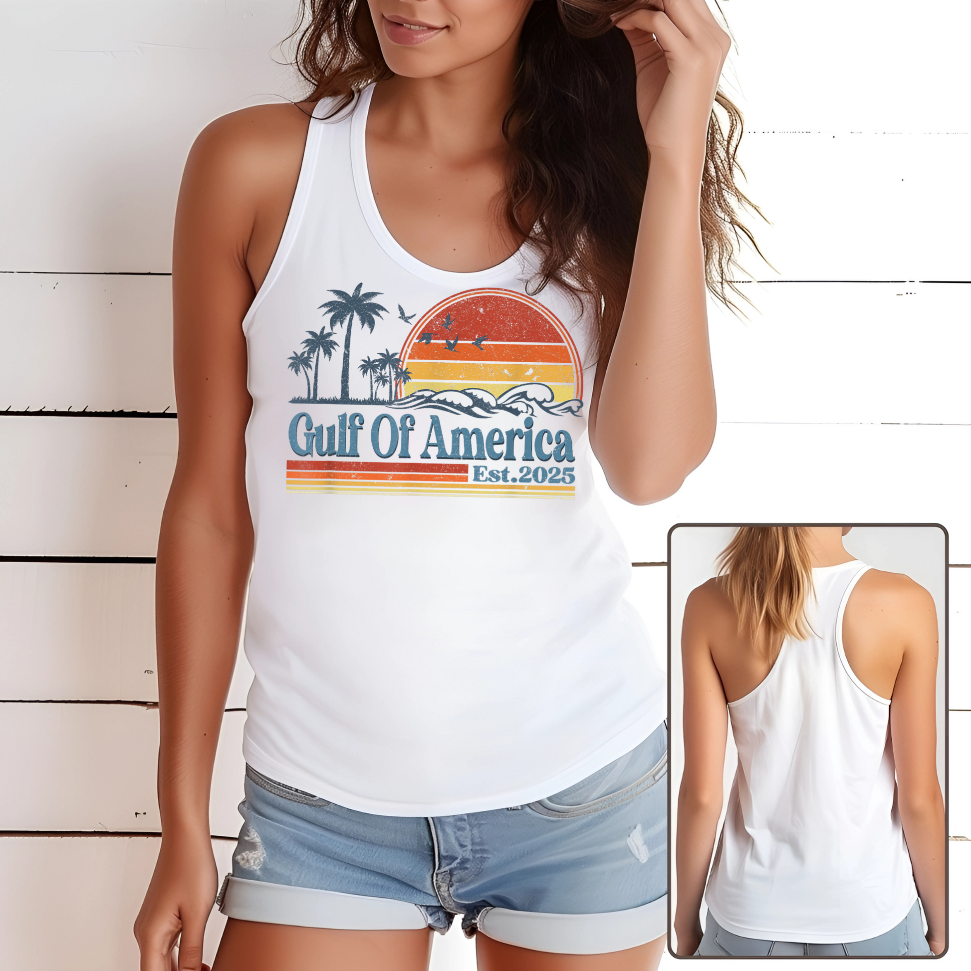 Relax in coastal style. Designed for sun-seekers, ocean lovers, and those who appreciate a vintage coastal aesthetic, this soft and breathable racerback tank is perfect for summer adventures