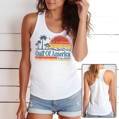 Relax in coastal style. Designed for sun-seekers, ocean lovers, and those who appreciate a vintage coastal aesthetic, this soft and breathable racerback tank is perfect for summer adventures