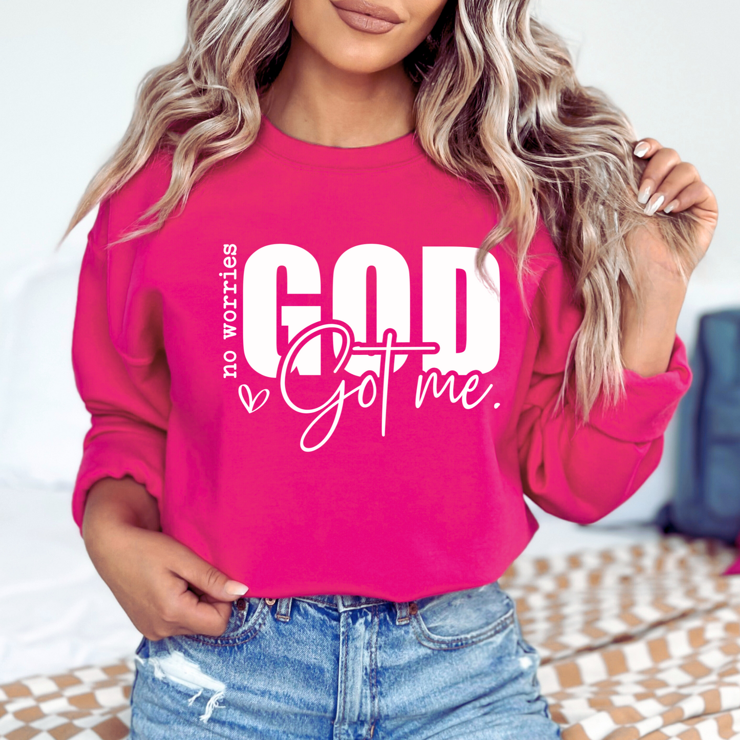 God Got Me sweatshirt in dark pink– Christian faith pullover with bold white lettering
