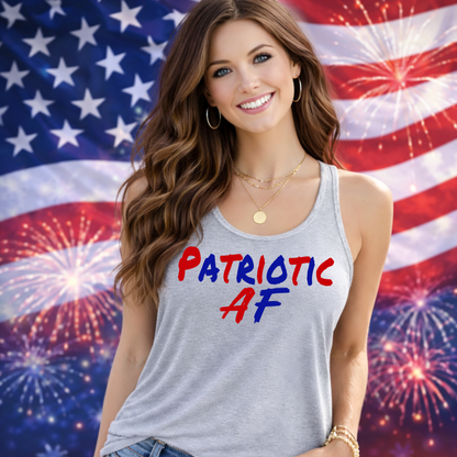 patriotic AF gray racerback tank top womens patriotic shirt fireworks flag background