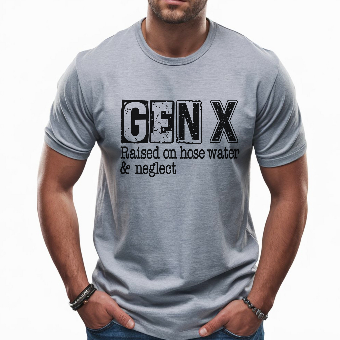 GEN X – Raised on Hose Water & Neglect Men’s T-Shirt | Funny Retro Gen X Tee