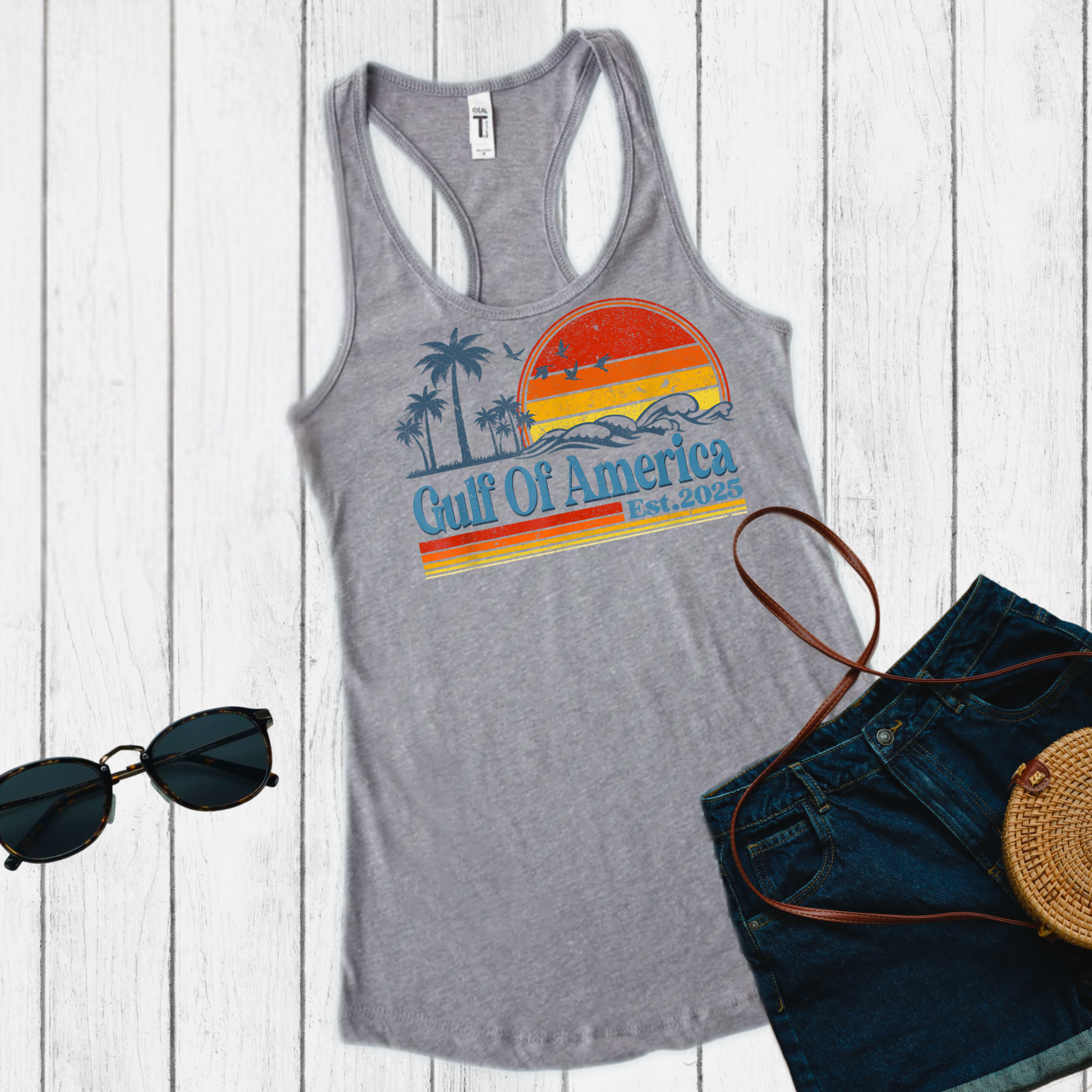 Relax in coastal style  Designed for sun-seekers, ocean lovers, and those who appreciate a vintage coastal aesthetic, this soft and breathable racerback tank is perfect for summer adventures