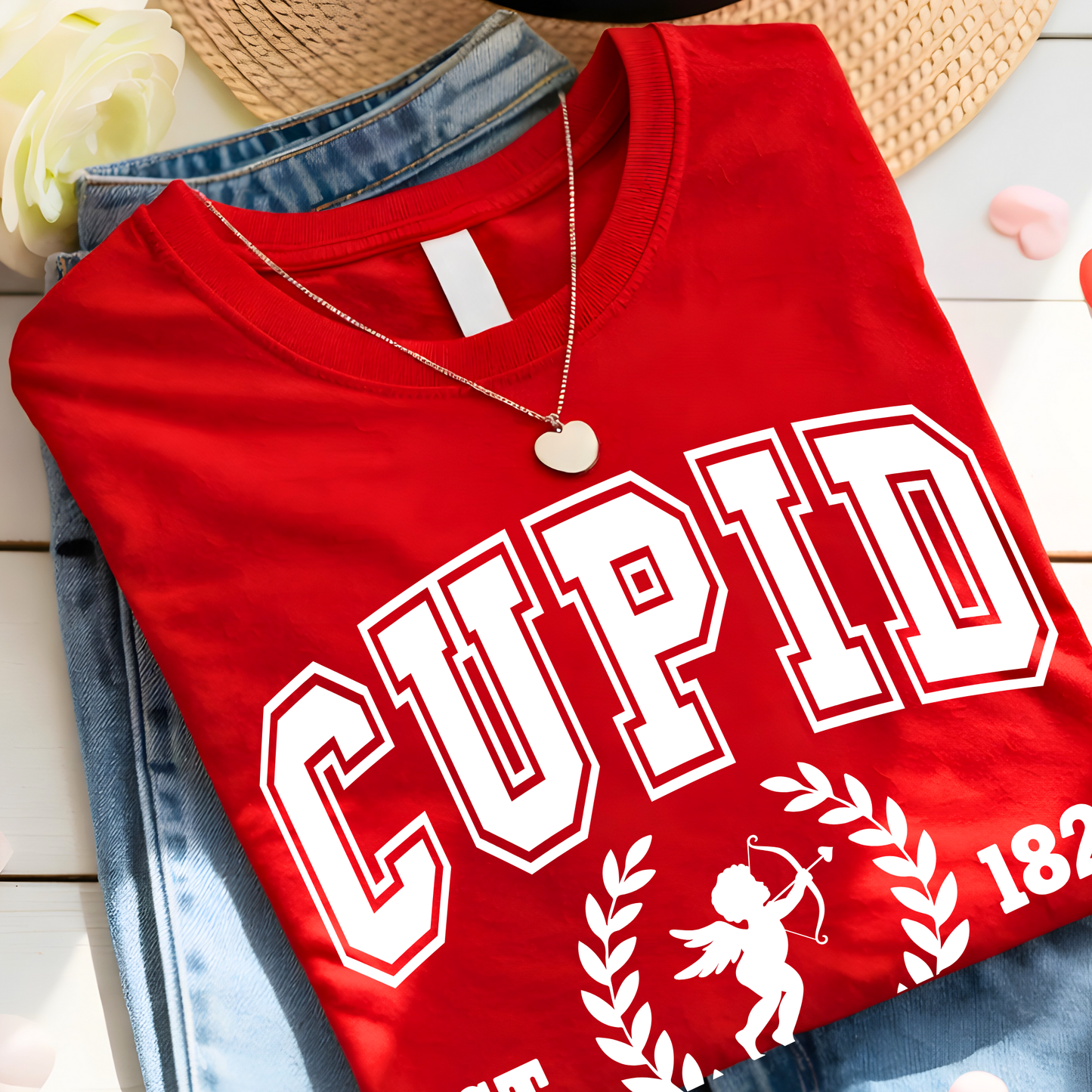 Cupid University Valentine sweatshirt styled as a cozy everyday outfit