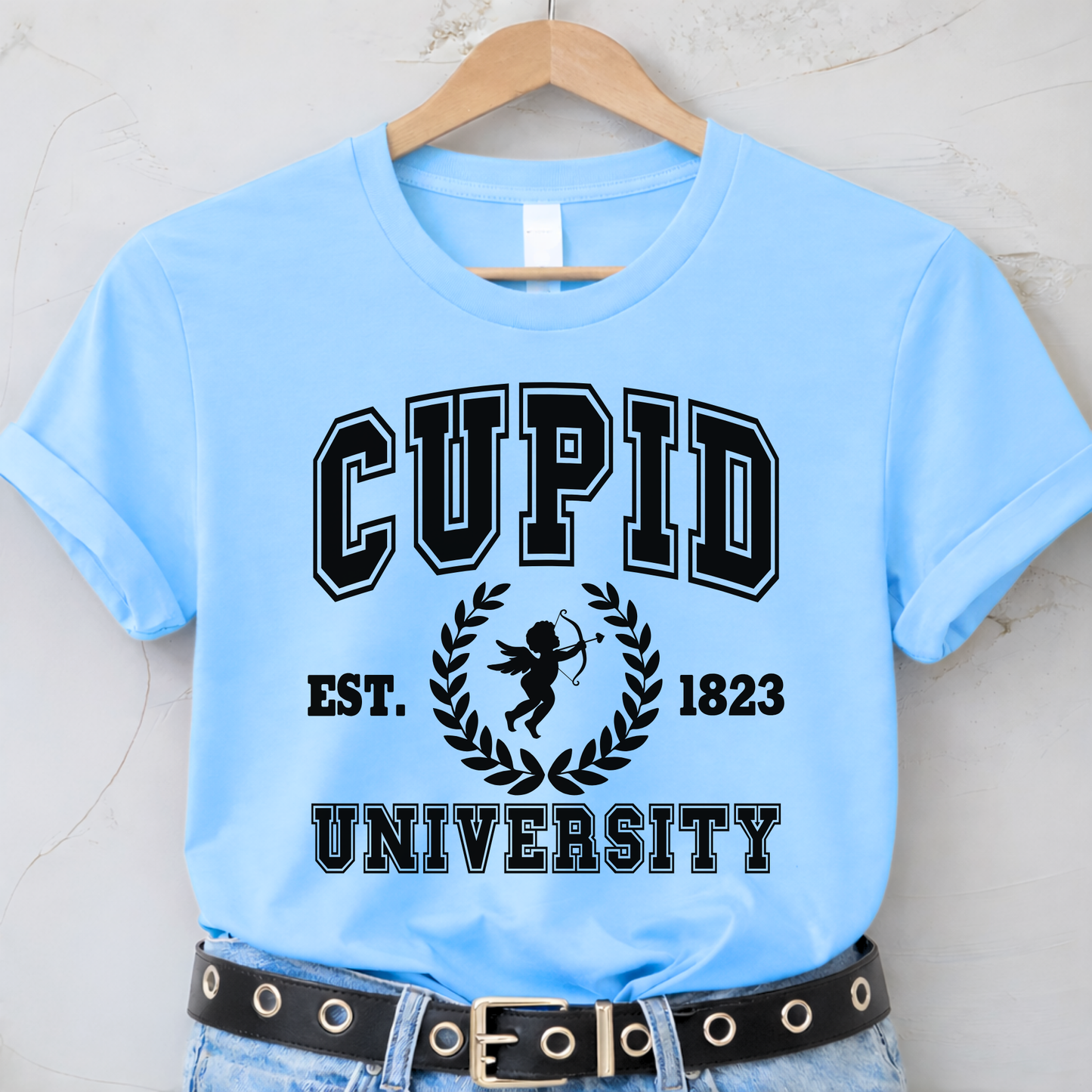 Final product image of Cupid University Valentine sweatshirt design