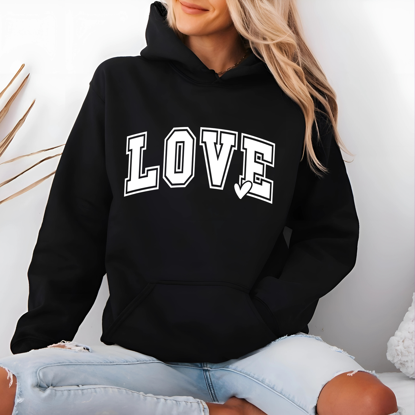 Cute LOVE graphic hoodie in white, women’s unisex fit