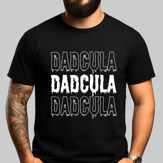 Black Dadcula T-shirt with bold Halloween vampire dad design
