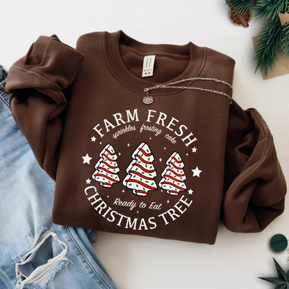 Brown Christmas sweatshirt flat lay with jeans