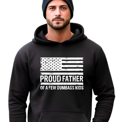 Men’s Black hoodie with front pouch pocket and distressed American flag dad graphic