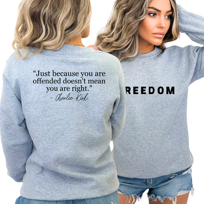 sports gray freedom sweatshirt with bold free speech quote