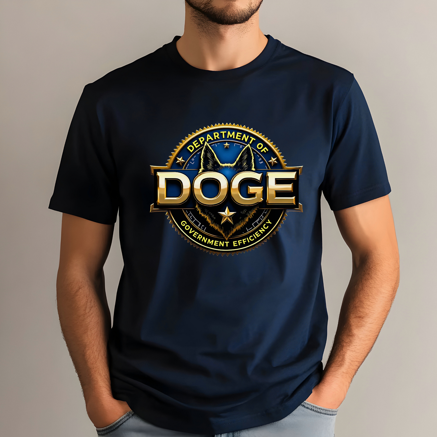 Funny government parody shirt for men – DOGE badge design