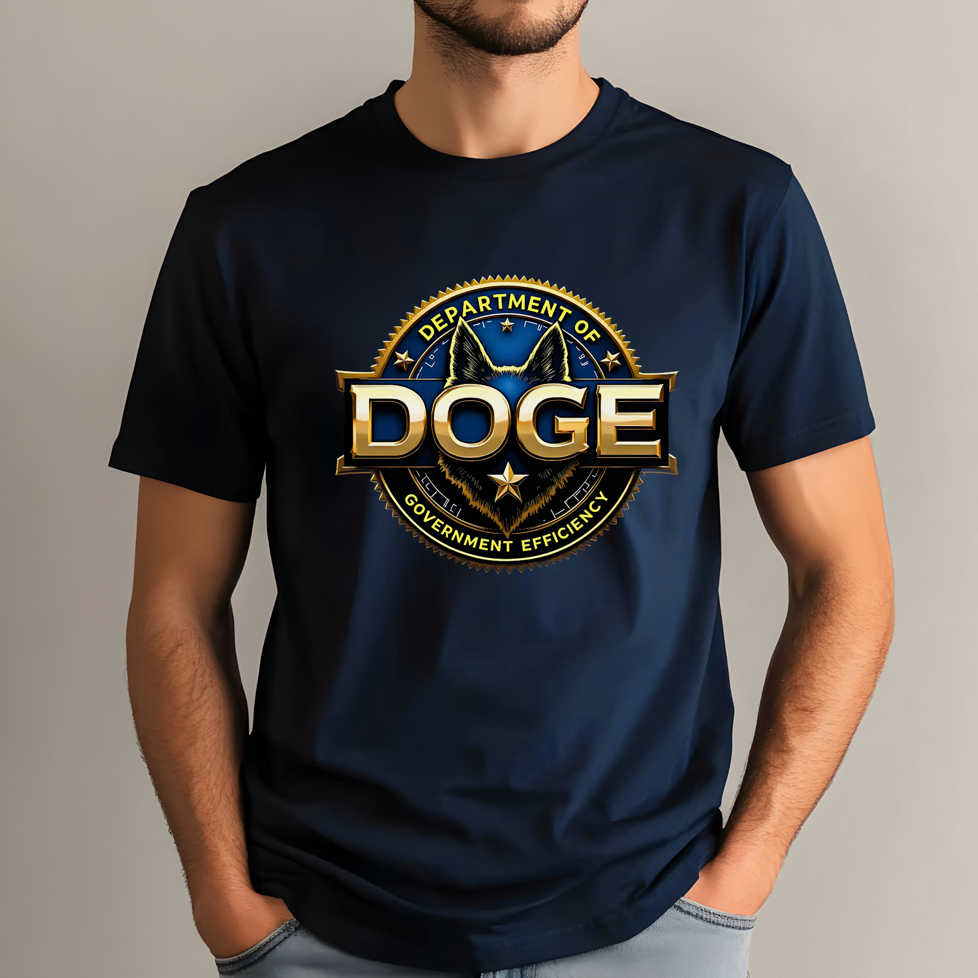 Funny government parody shirt for men – DOGE badge design