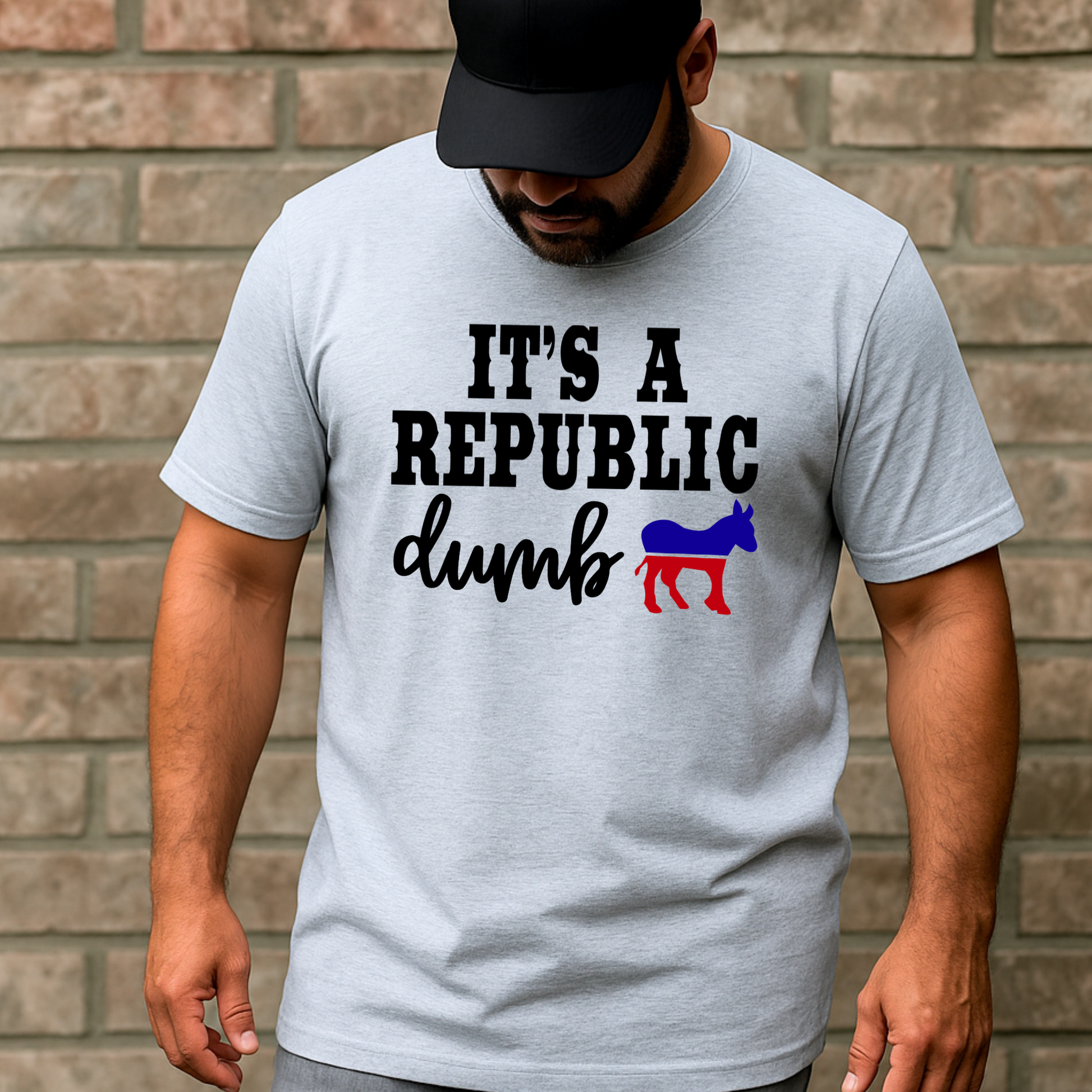 Sport gray men’s tee with anti-liberal message and donkey icon