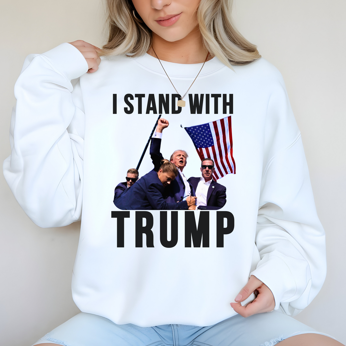 I Stand With Trump Sweatshirt – Patriotic USA Flag Conservative Pullover