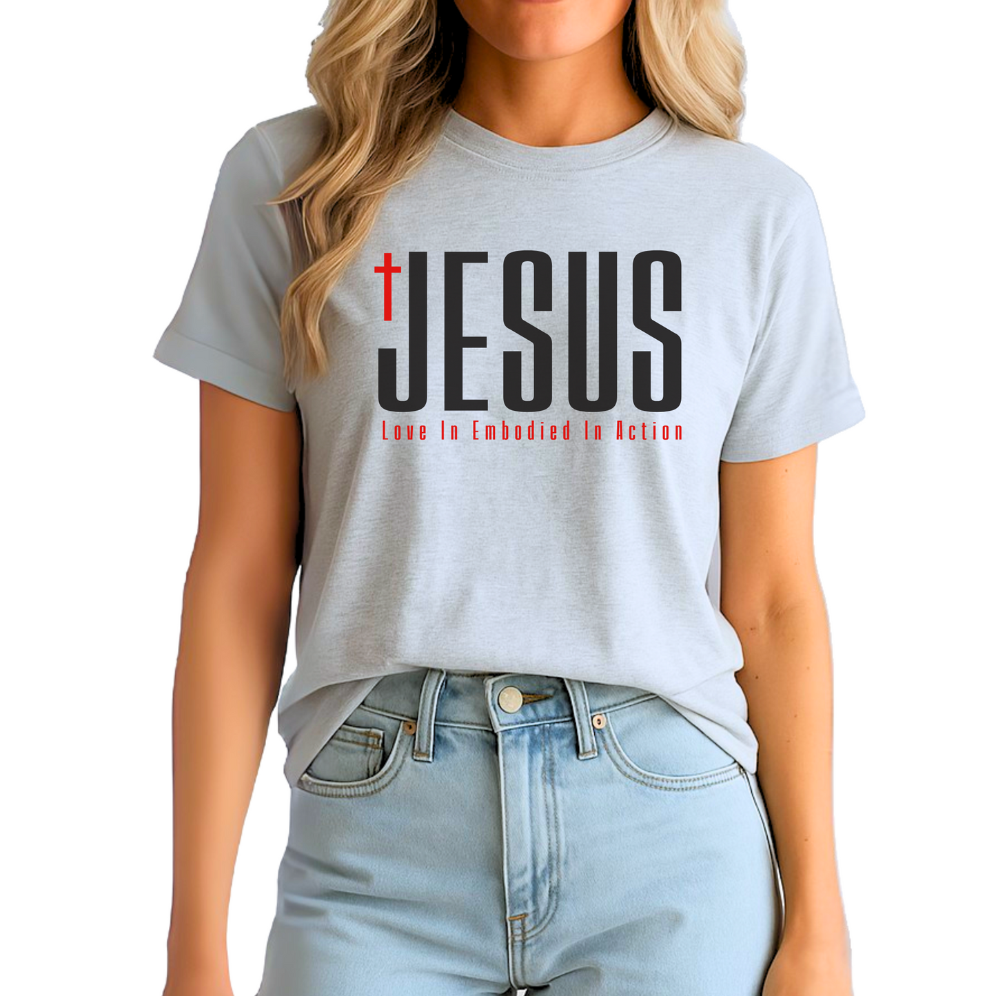Gray unisex t-shirt with Jesus front design