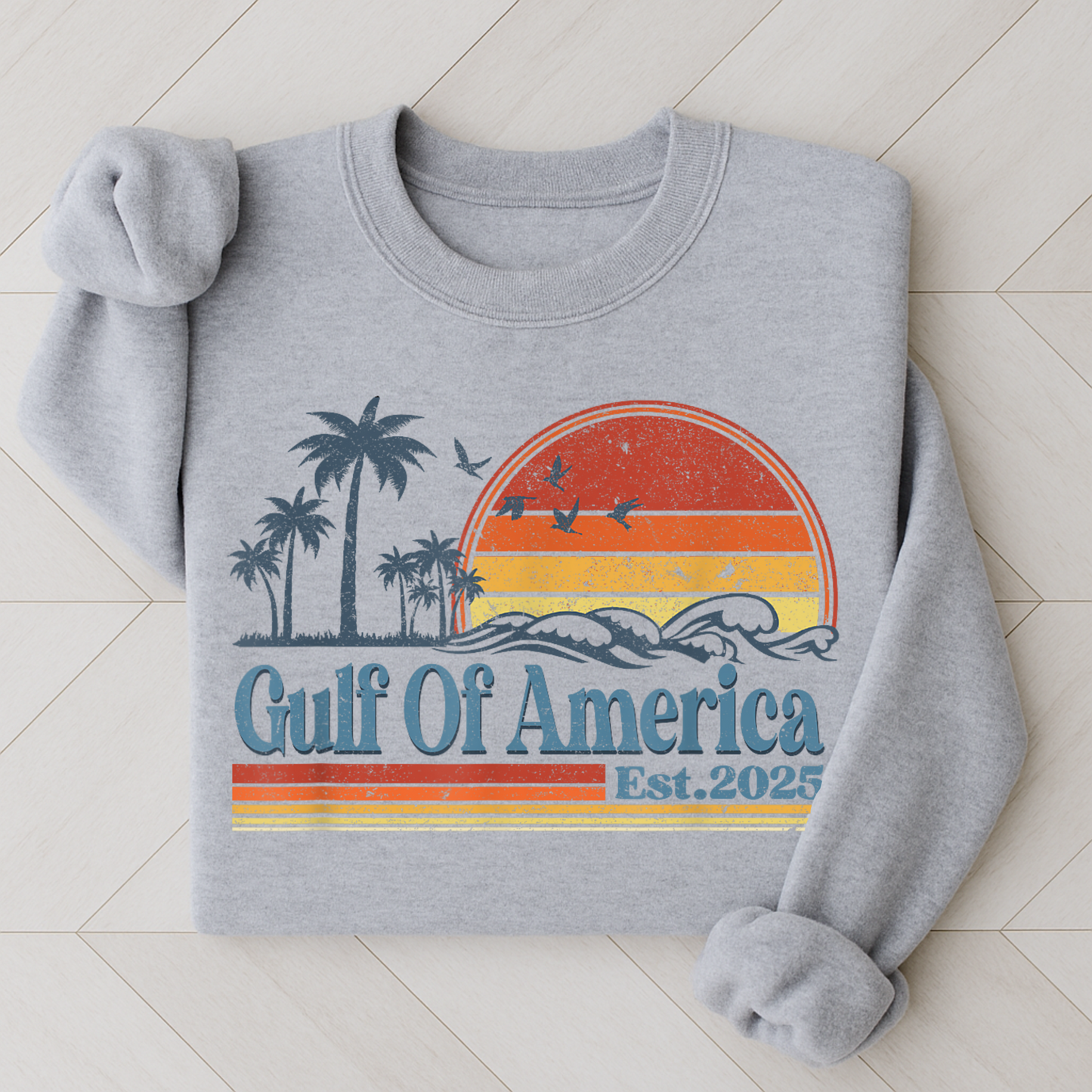 Gray crewneck  Patriotic Men's Coastal Vibes Sweatshirt 