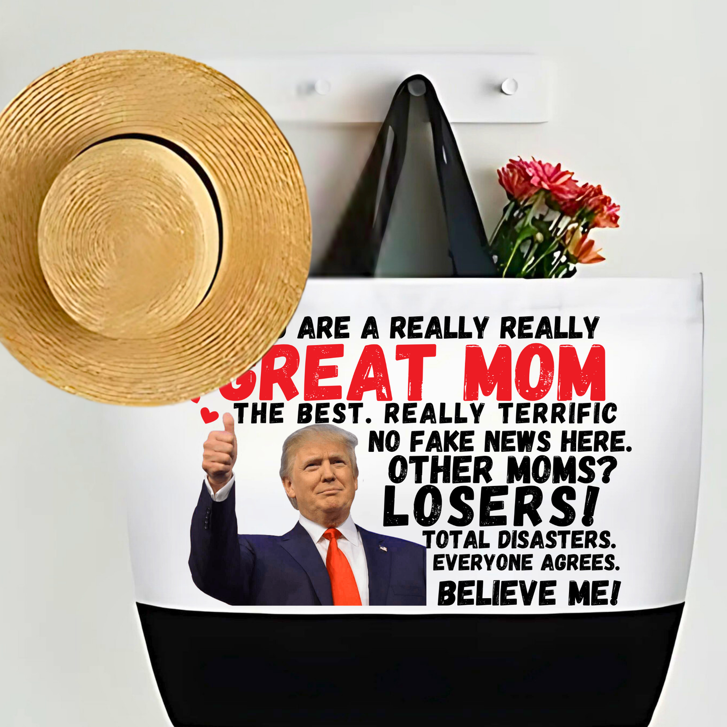 Political humor Mother’s Day tote bag with Trump image
