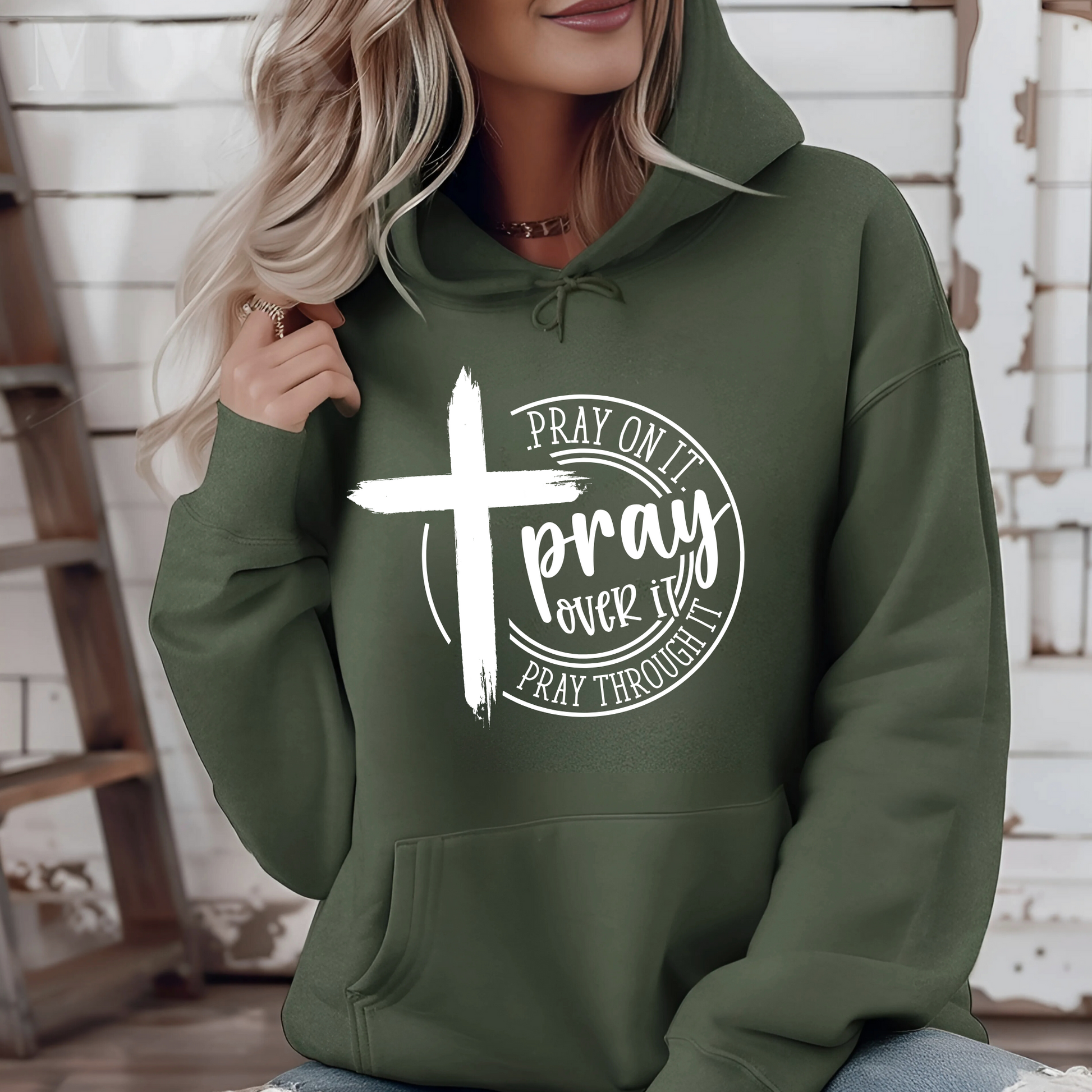 Green Cozy pullover hoodie featuring motivational message design