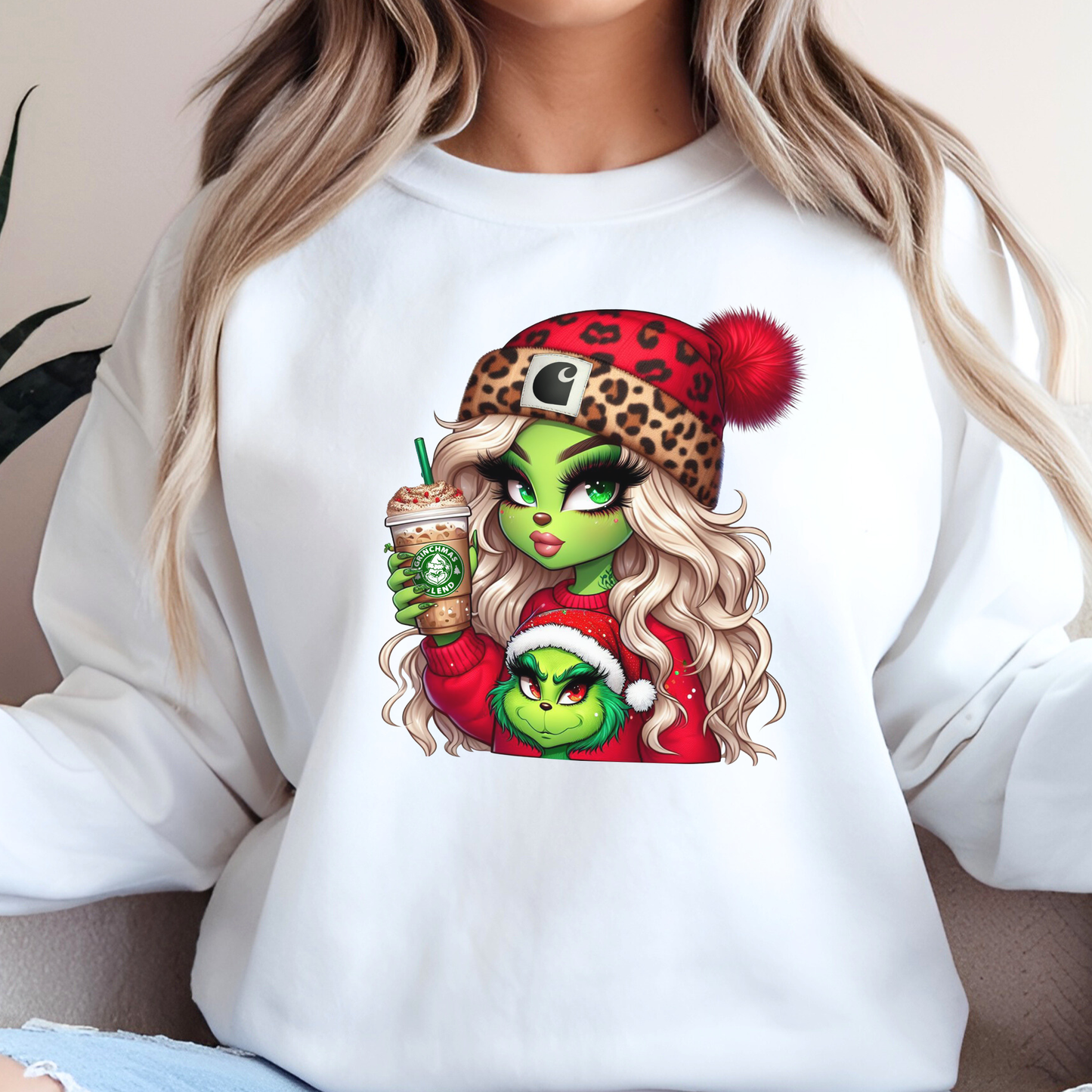 Woman wearing white sweatshirt – cozy holiday style