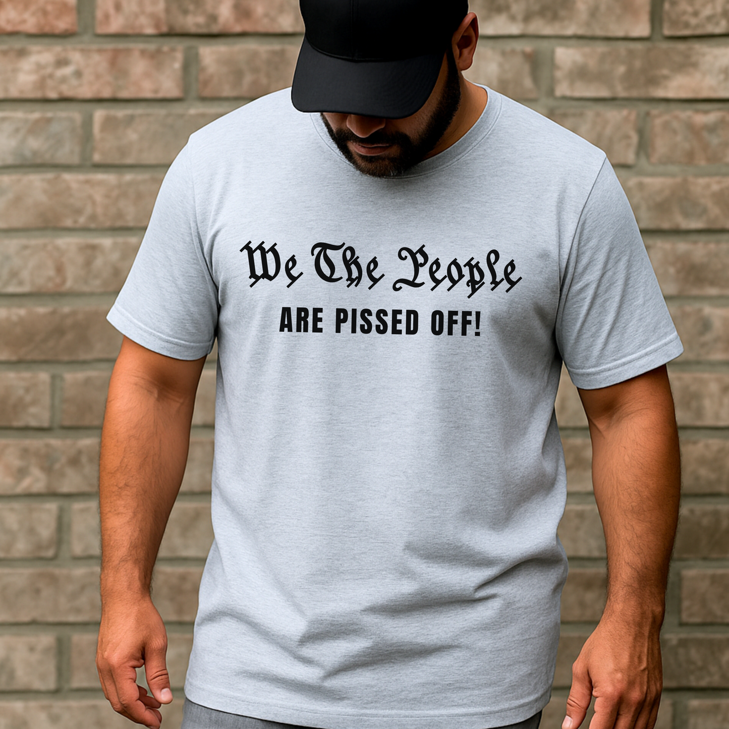 Heather gray shirt – "Heather gray conservative men's tee with We The People quote"

