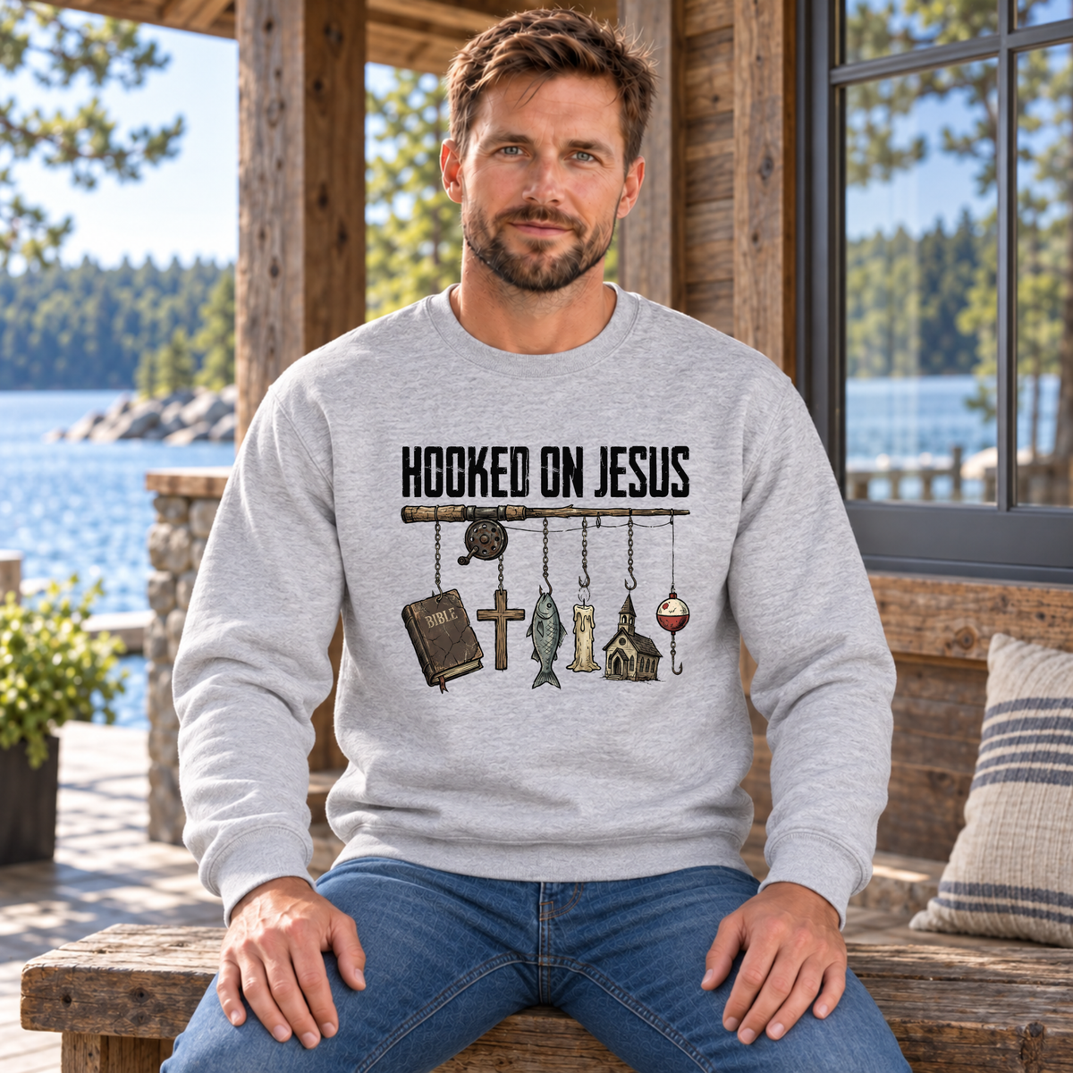 Hooked on Jesus Christian Fishing Shirt, Sweatshirt & Hoodie