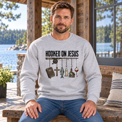 Hooked on Jesus Christian Fishing Shirt, Sweatshirt & Hoodie