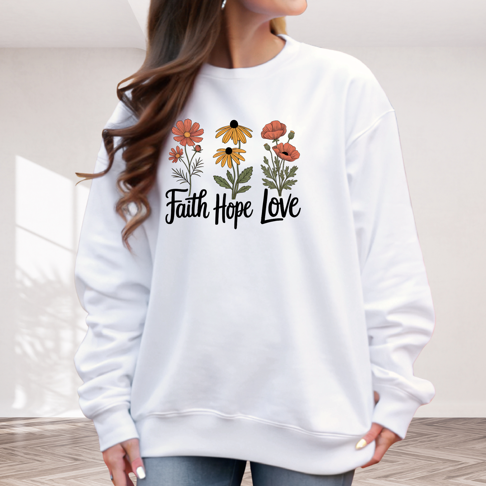 Faith Hope Love floral white sweatshirt