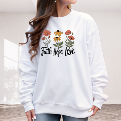 Faith Hope Love floral white sweatshirt