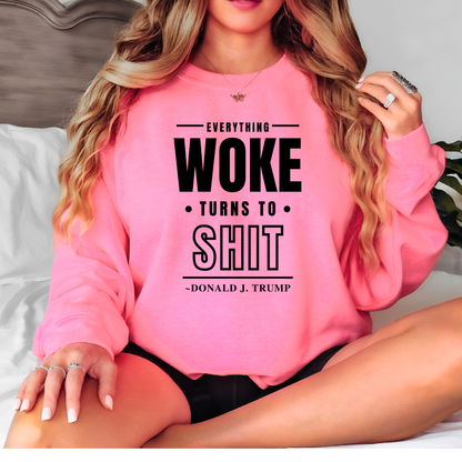 Hot pink sweatshirt worn at home with bold quote