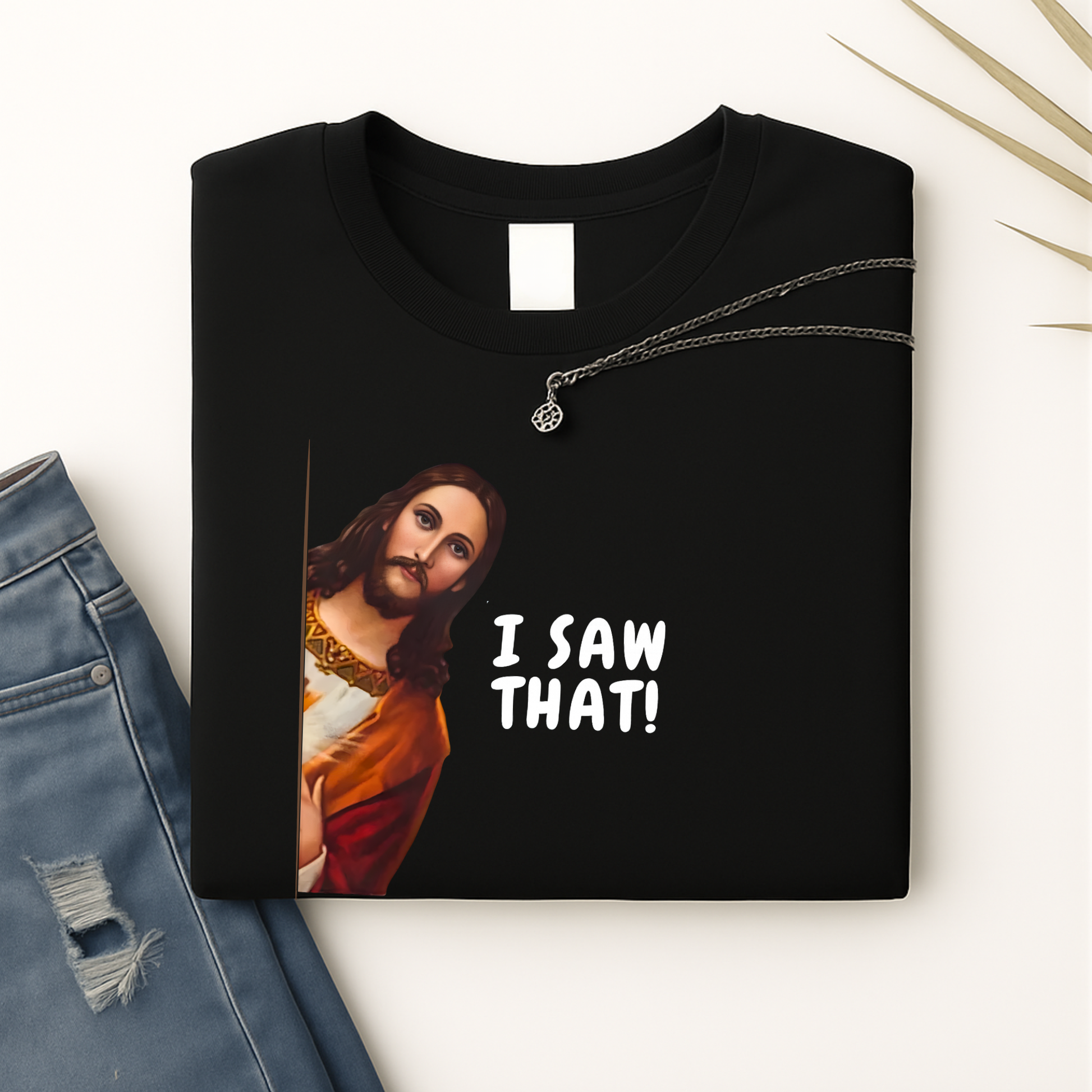 I Saw That funny Jesus graphic t-shirt in black
