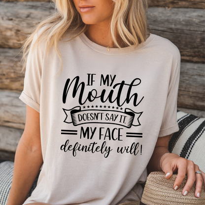 Neutral beige shirt with bold quote styled in rustic setting