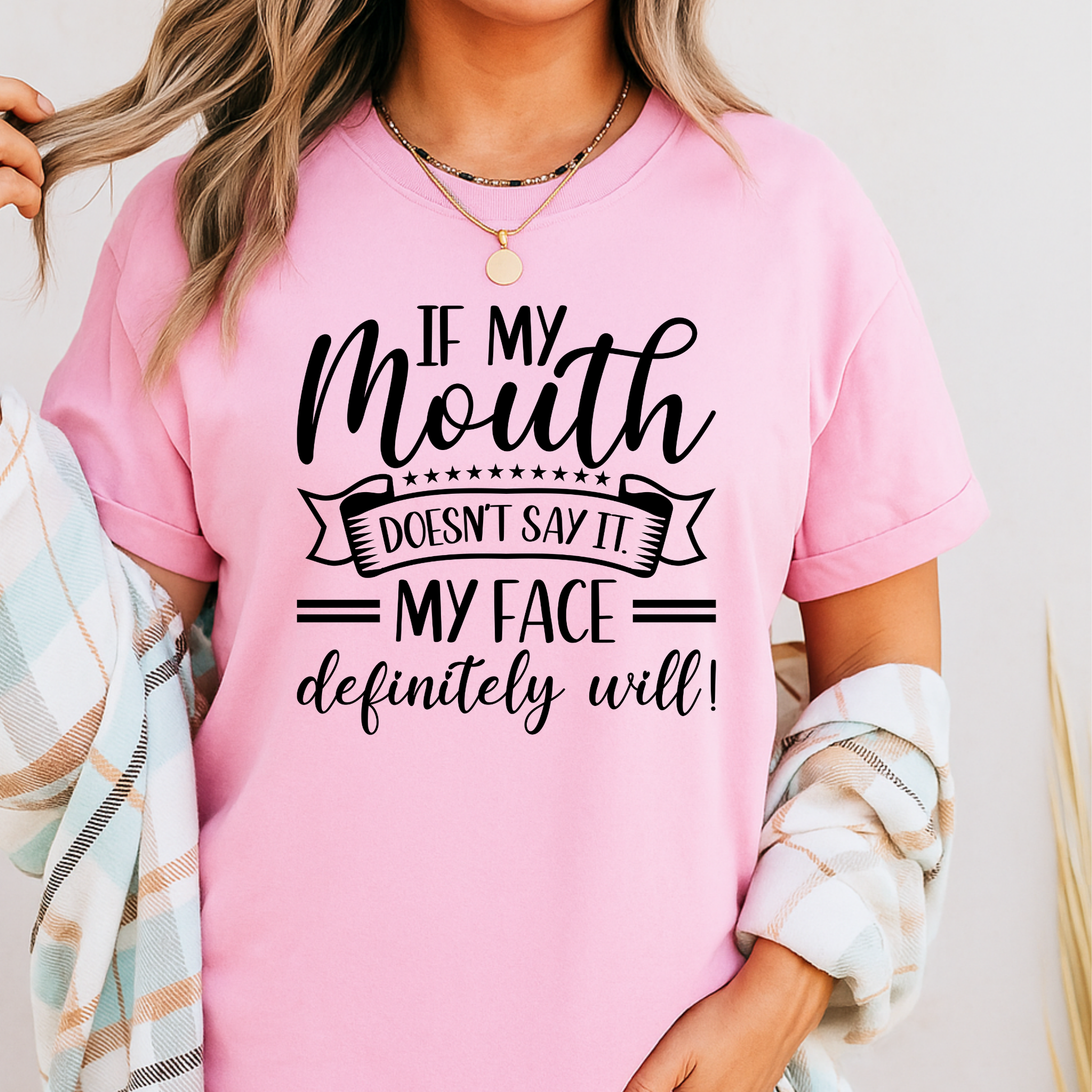 Light pink women’s tee with funny sarcastic saying
