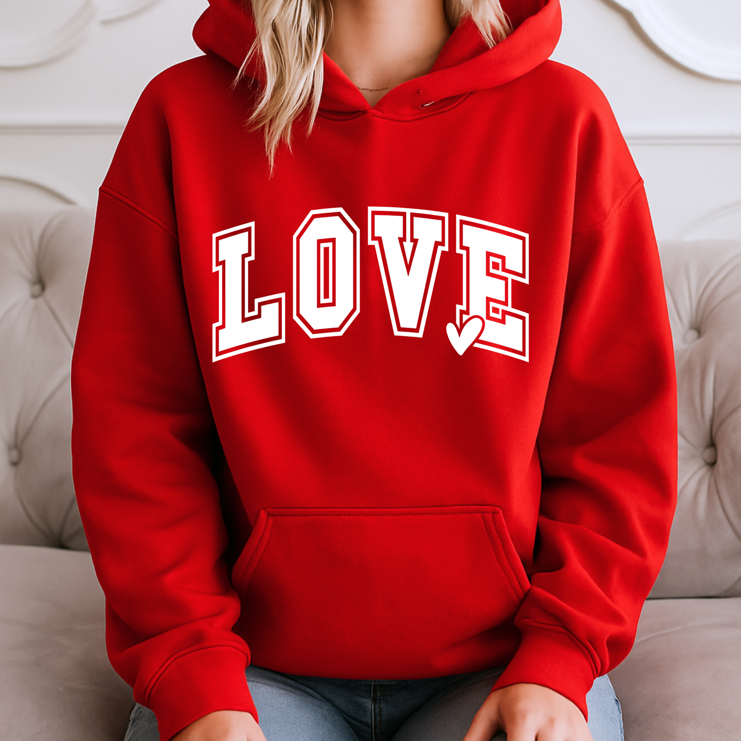 LOVE graphic hoodie for women in classic red