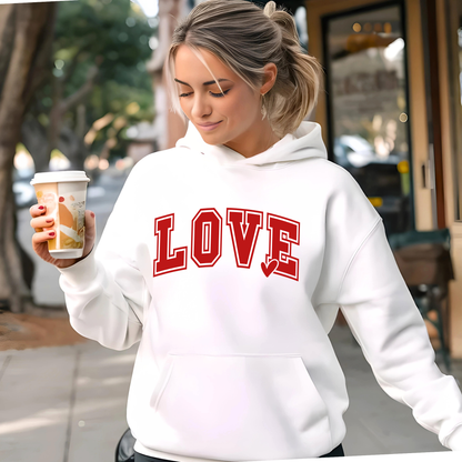 Cute LOVE graphic hoodie in white, women’s unisex fit