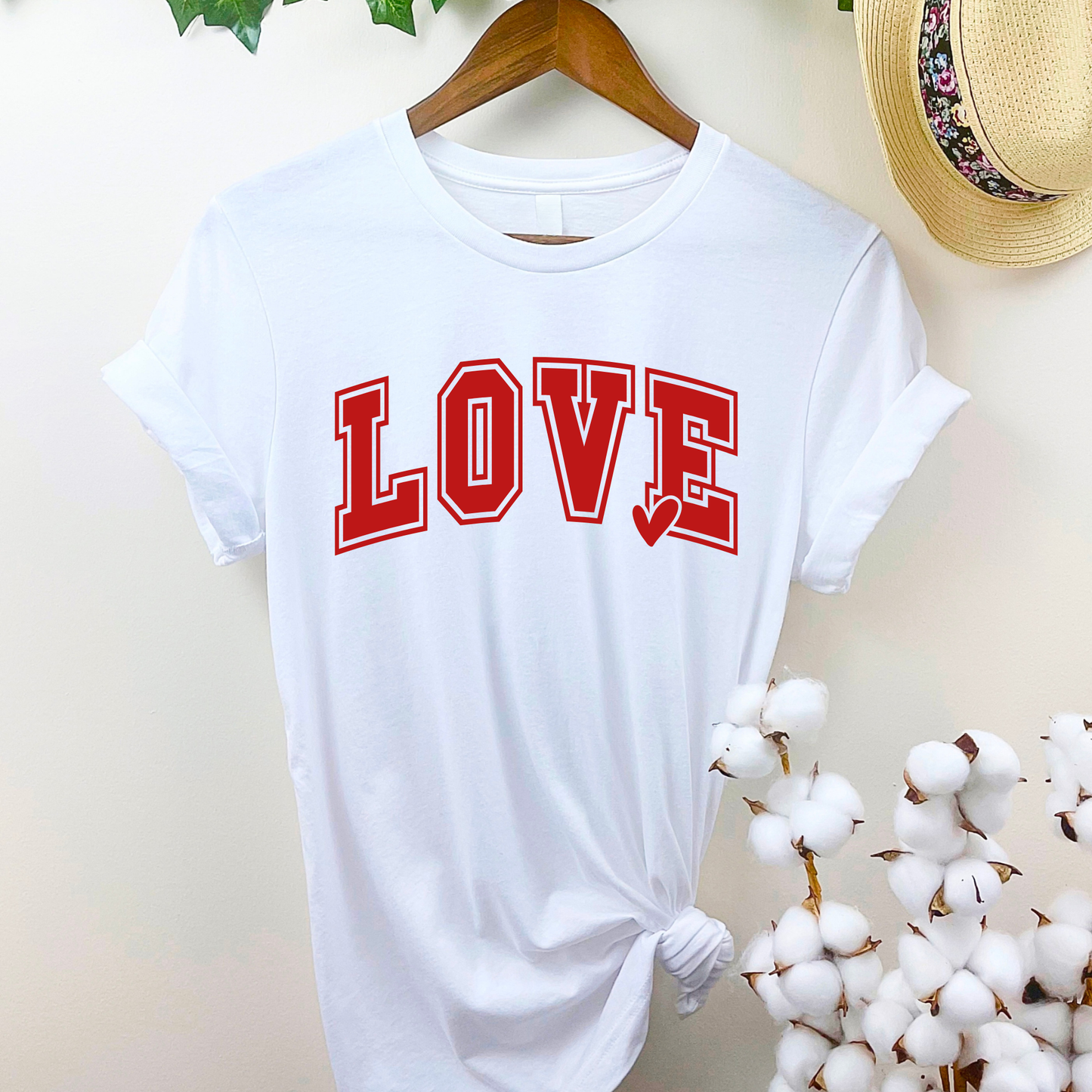 LOVE varsity-style T-shirt for women in white unisex fit
