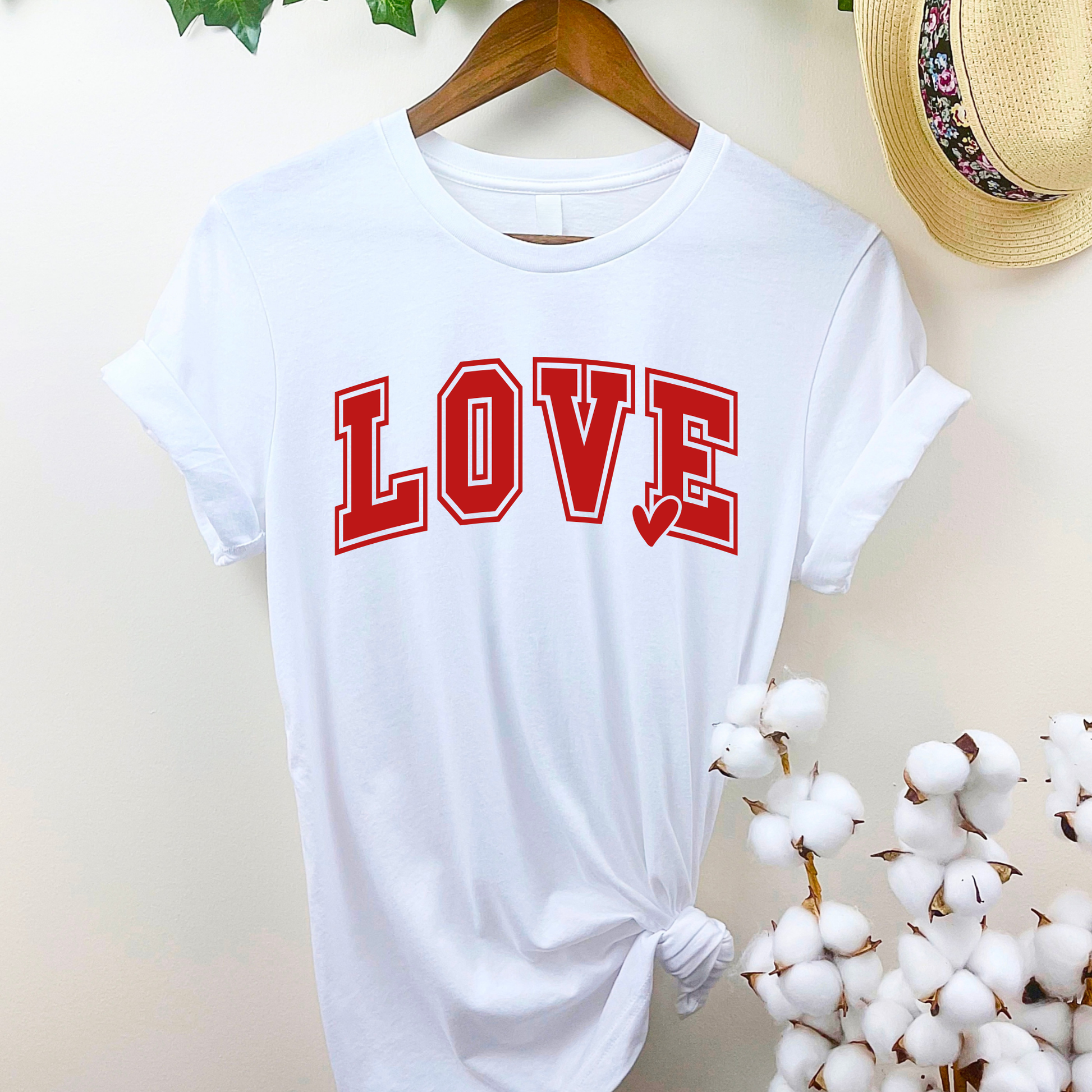 LOVE varsity-style T-shirt for women in white unisex fit
