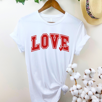 LOVE varsity-style T-shirt for women in white unisex fit
