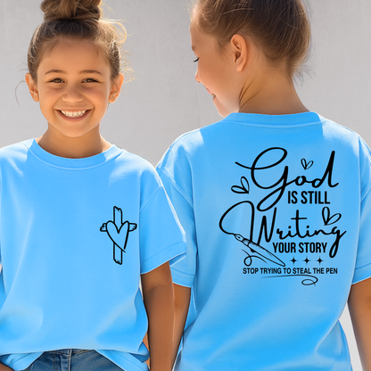 Light blue inspirational youth T-shirt in Christian theme