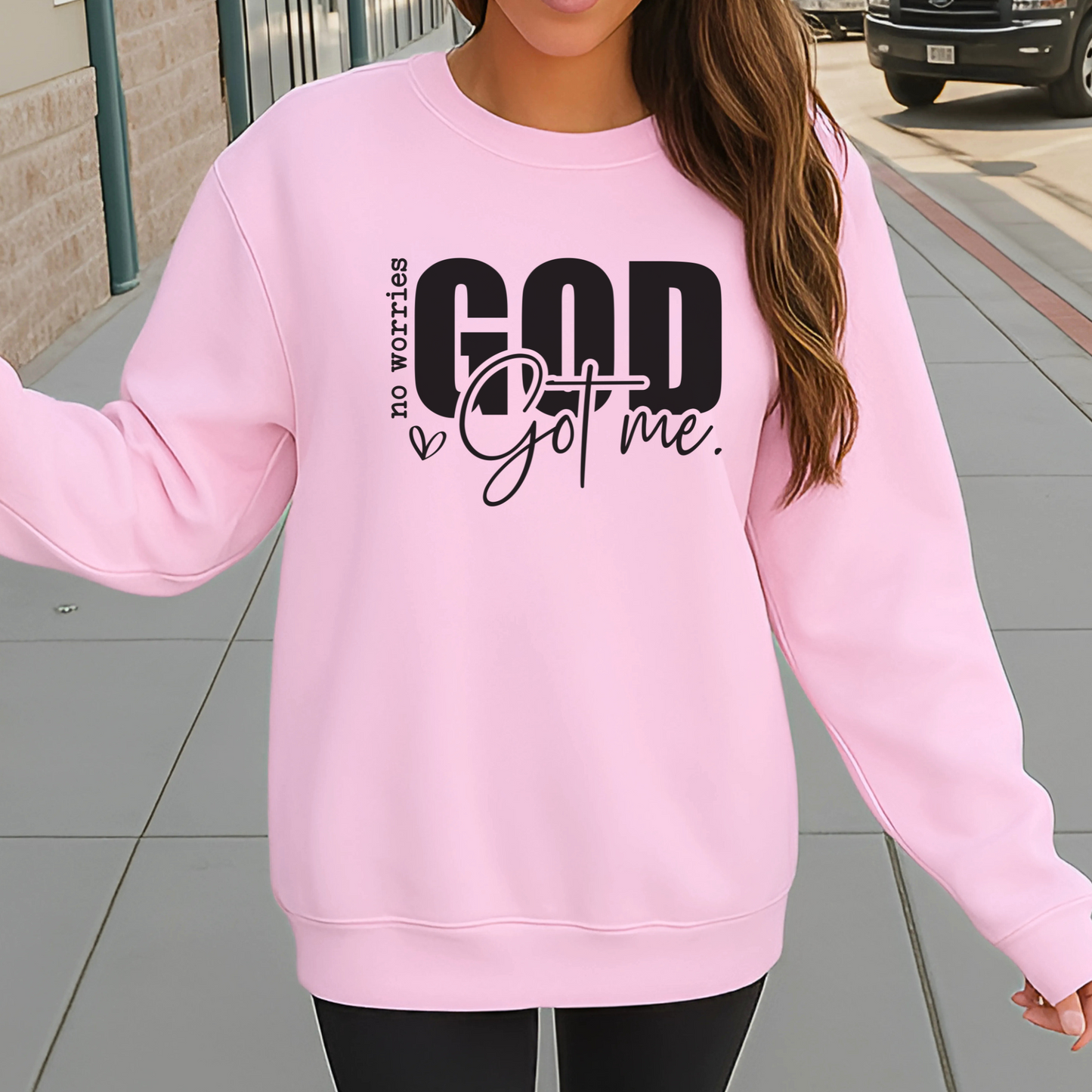 Light pink God Got Me sweatshirt – soft faith graphic crewneck sweater