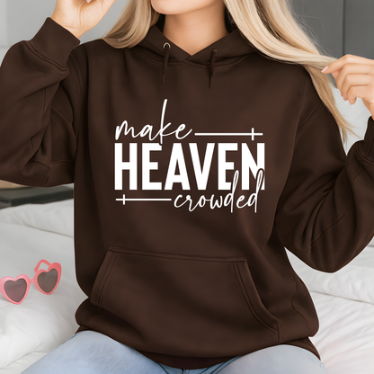 Make Heaven Crowded design on brown sweatshirt folded