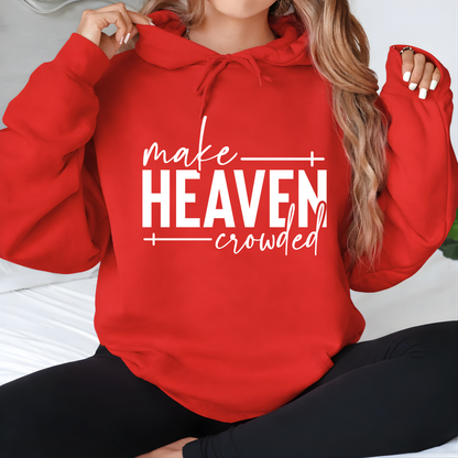 Make Heaven Crowded design on red sweatshirt