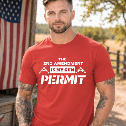 Man wearing a red 2nd Amendment Tshirt
