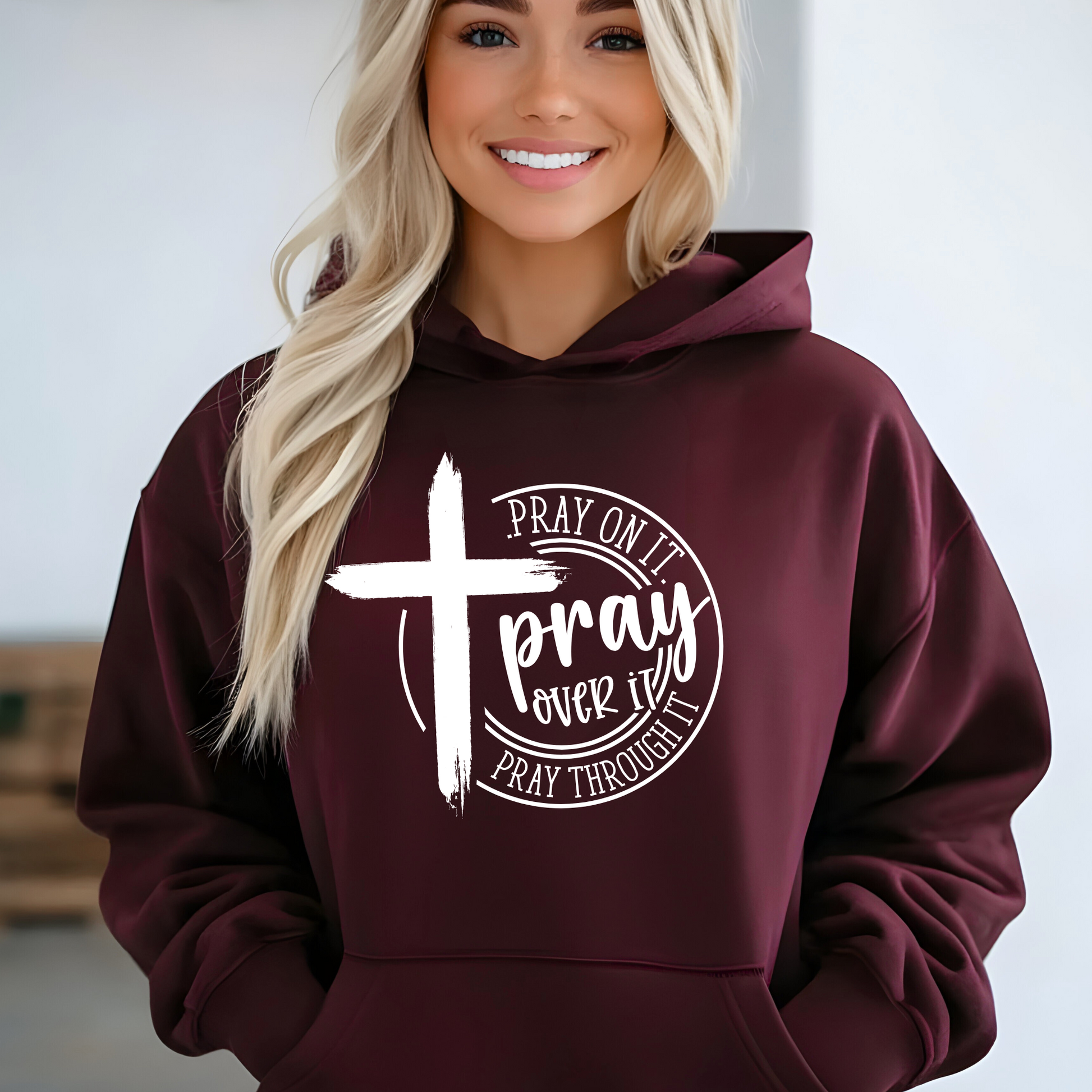 Maroon Cozy pullover hoodie featuring motivational message design