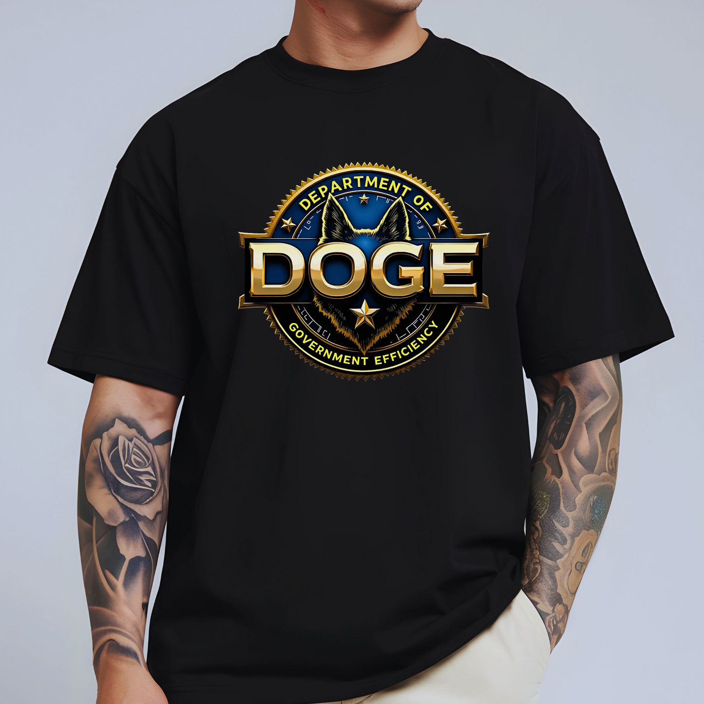 Masculine conservative t-shirt – DOGE emblem on black
