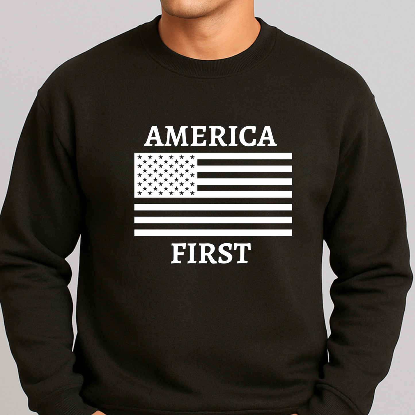 Men’s black America First crewneck sweatshirt